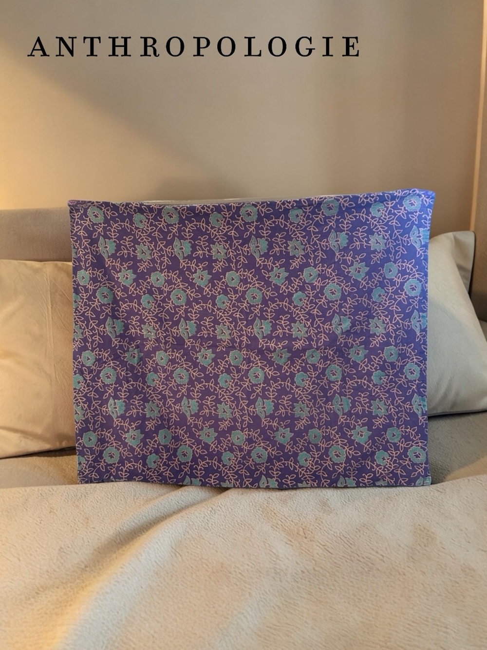 Anthropologie Purple Floral Pillow Cover